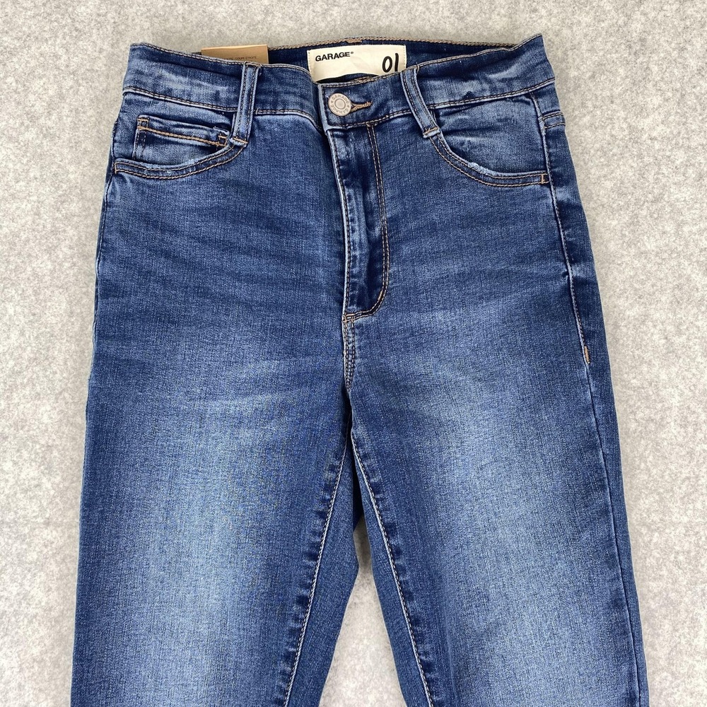 Garage Skinny Jeans Juniors 1 (23x27) Blue Mid Rise Distressed Stretch Denim